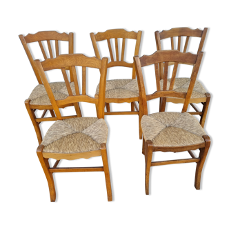 5 straw chairs early twentieth