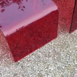 Set of 3 nesting tables in red plexiglass from the 70-80s