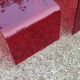 Set of 3 nesting tables in red plexiglass from the 70-80s