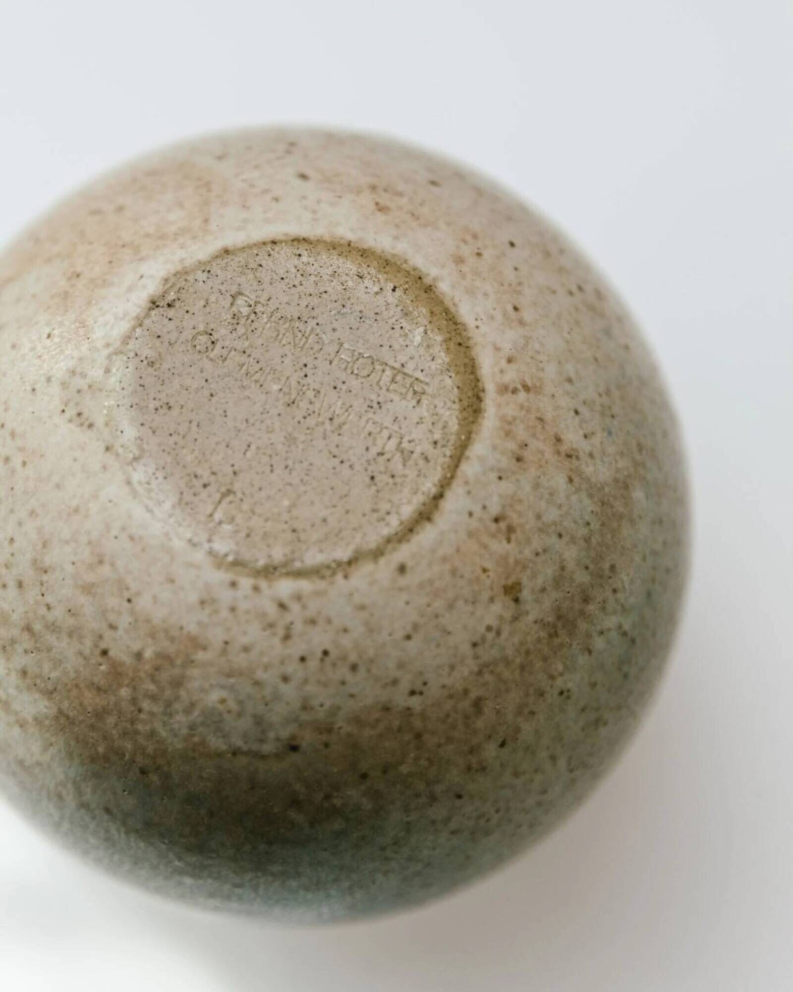Beige Bernd Röter Studio Ceramic Vase by Clemenswerth Germany, Vintage Mid-Century with Green-Blue Glaze