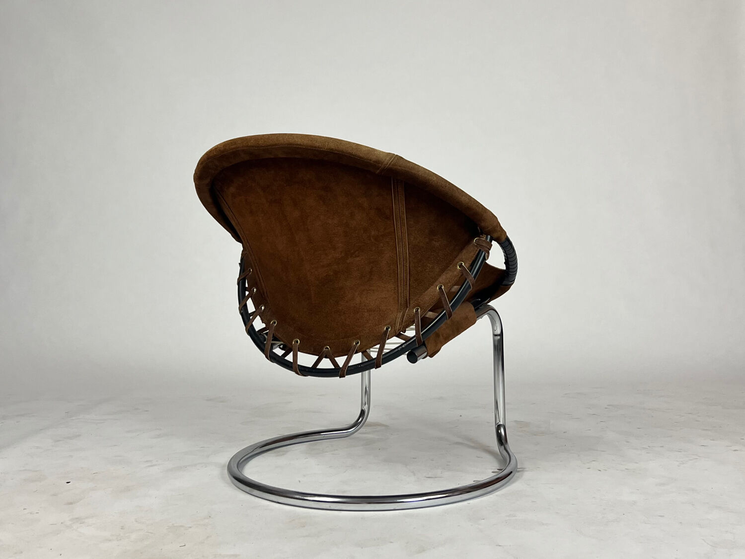 Vintage Balloon Chair suede armchair Lusch & Co Space Age chrome