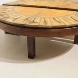 Round coffee table herbarium Roger Capron, Vallauris - ceramic and wooden structure