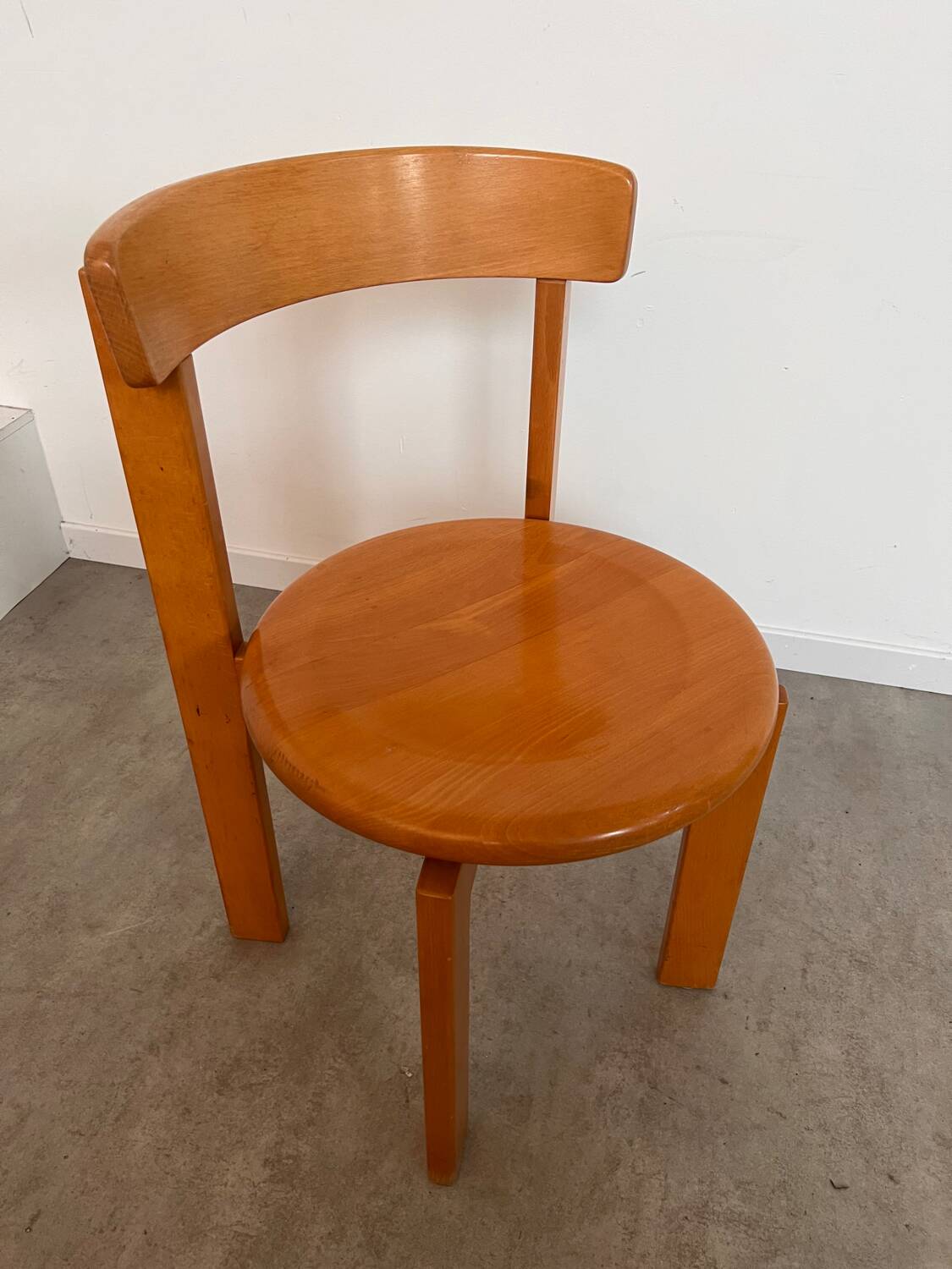 Set of 3 solid beech wood chairs, vintage 70s design
