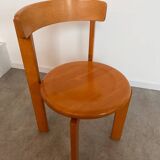 Set of 3 solid beech wood chairs, vintage 70s design