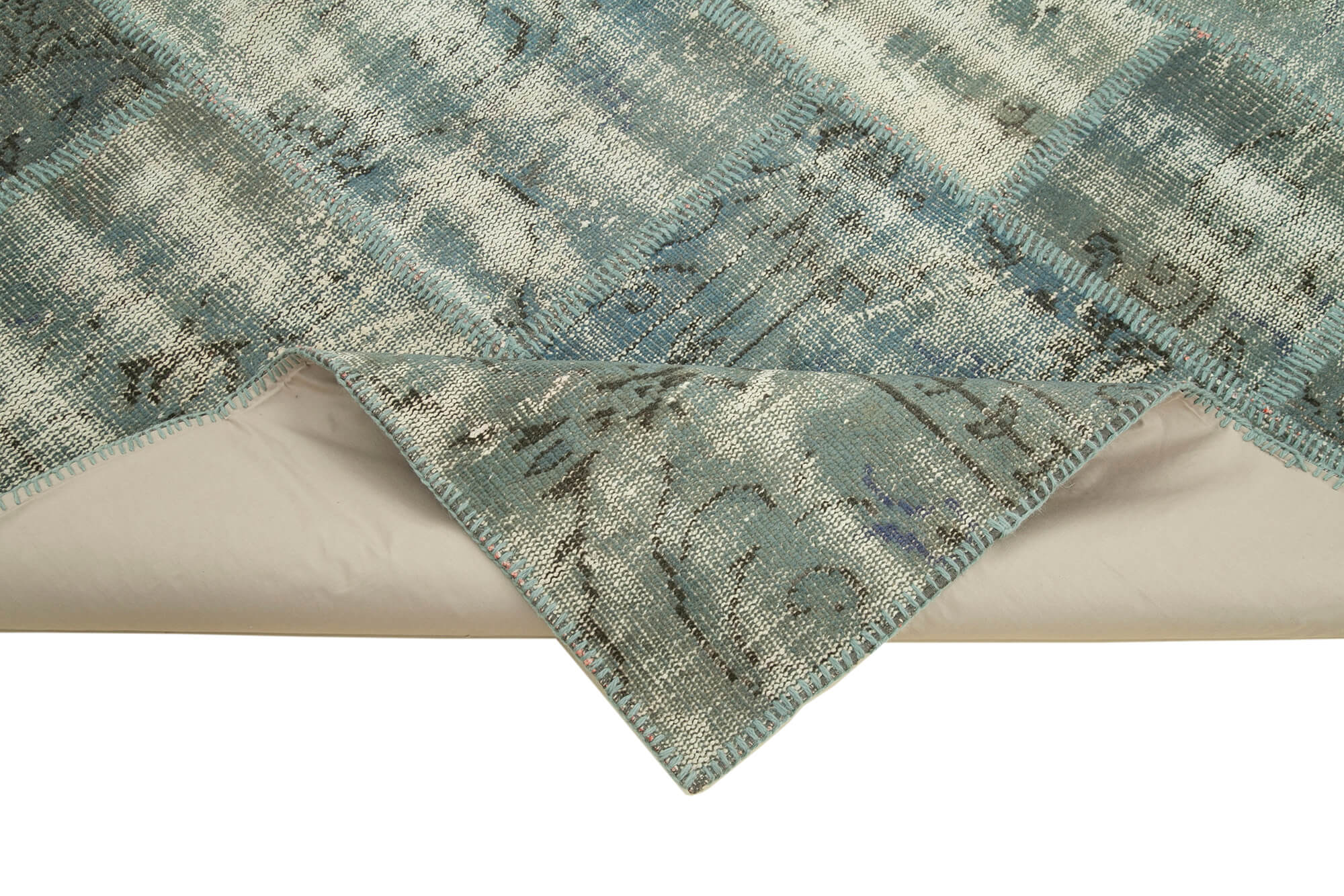 Handmade anatolian vintage 174 cm x 242 cm blue patchwork carpet