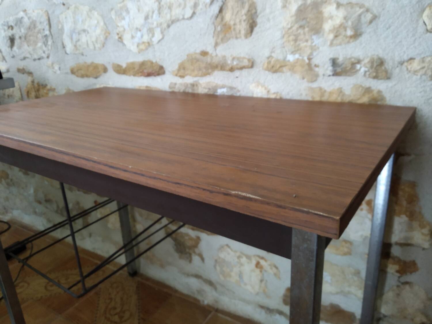 Metal and wood desk from the 1970s.