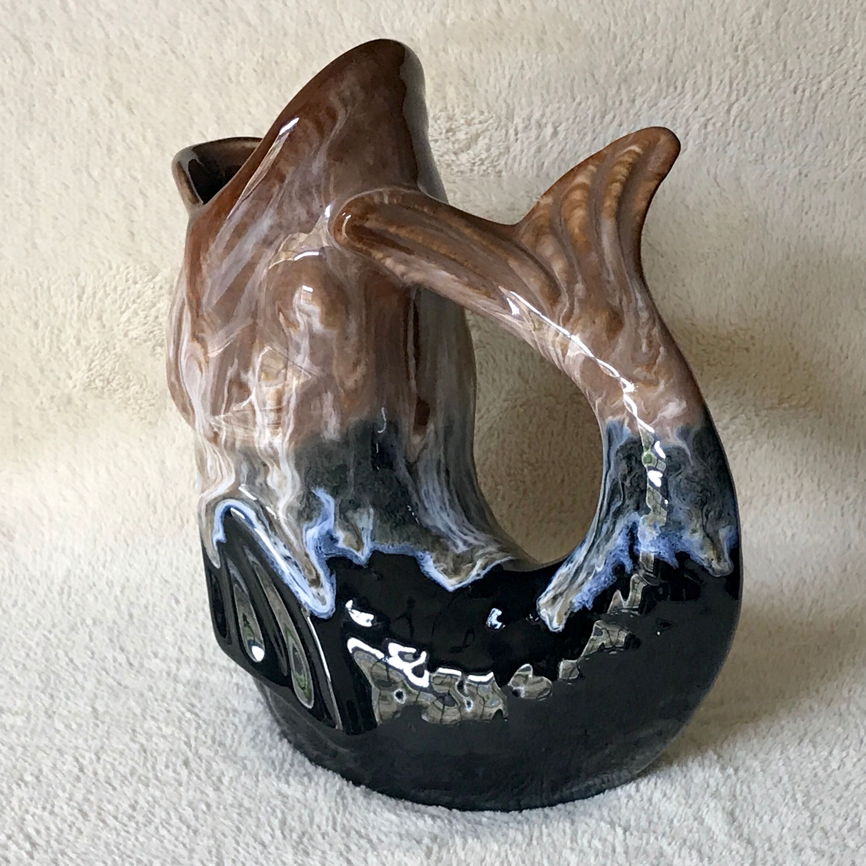 Pitcher, Zoomorphic jug depicting a fish, Grès Flammés du Morvan Petit Massé