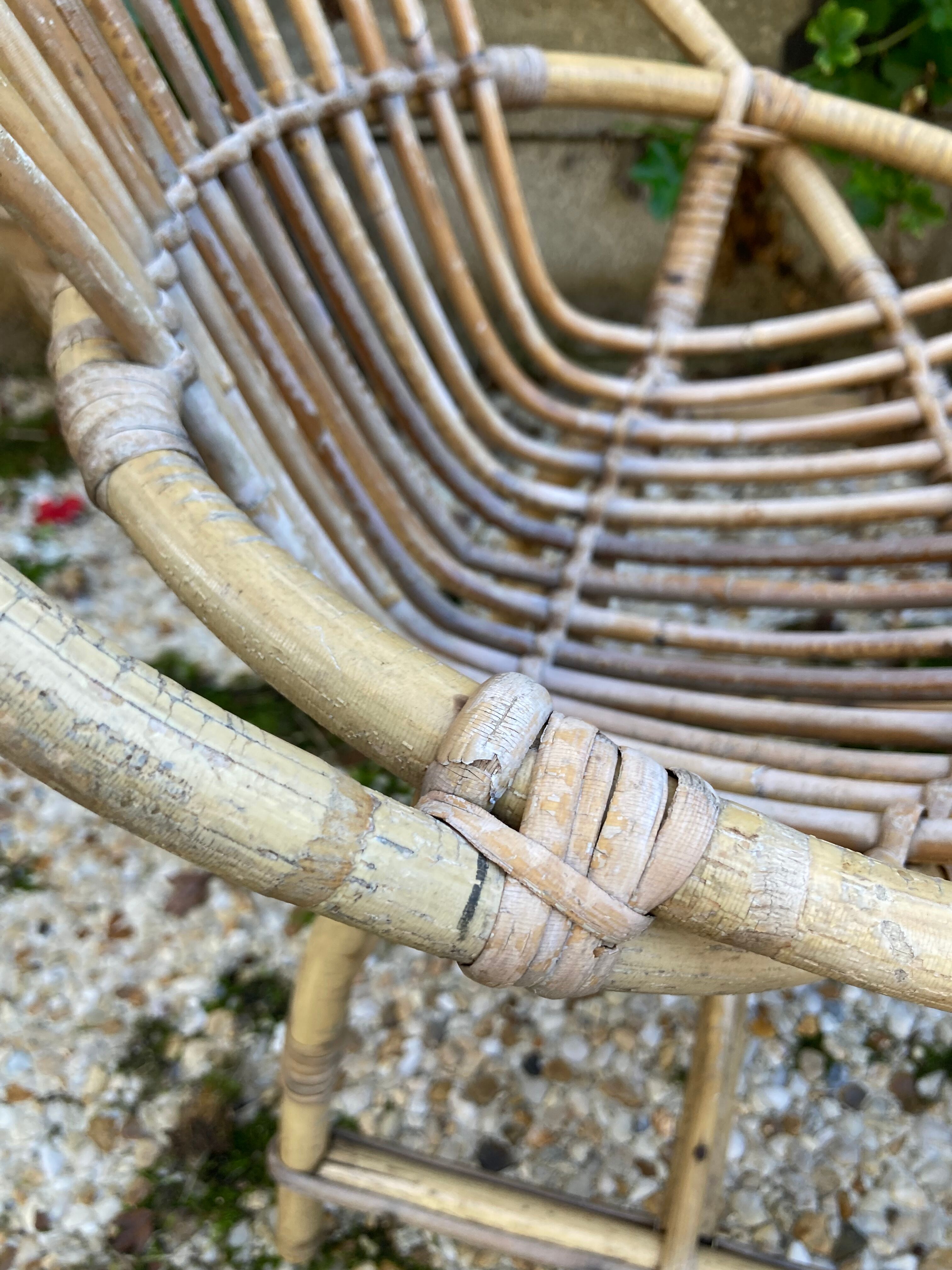 Set of 3 vintage rattan armchairs
