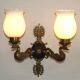 Pair Of Lucien Gau Style Double Swan Wall Lights With Opaque Glass Shades