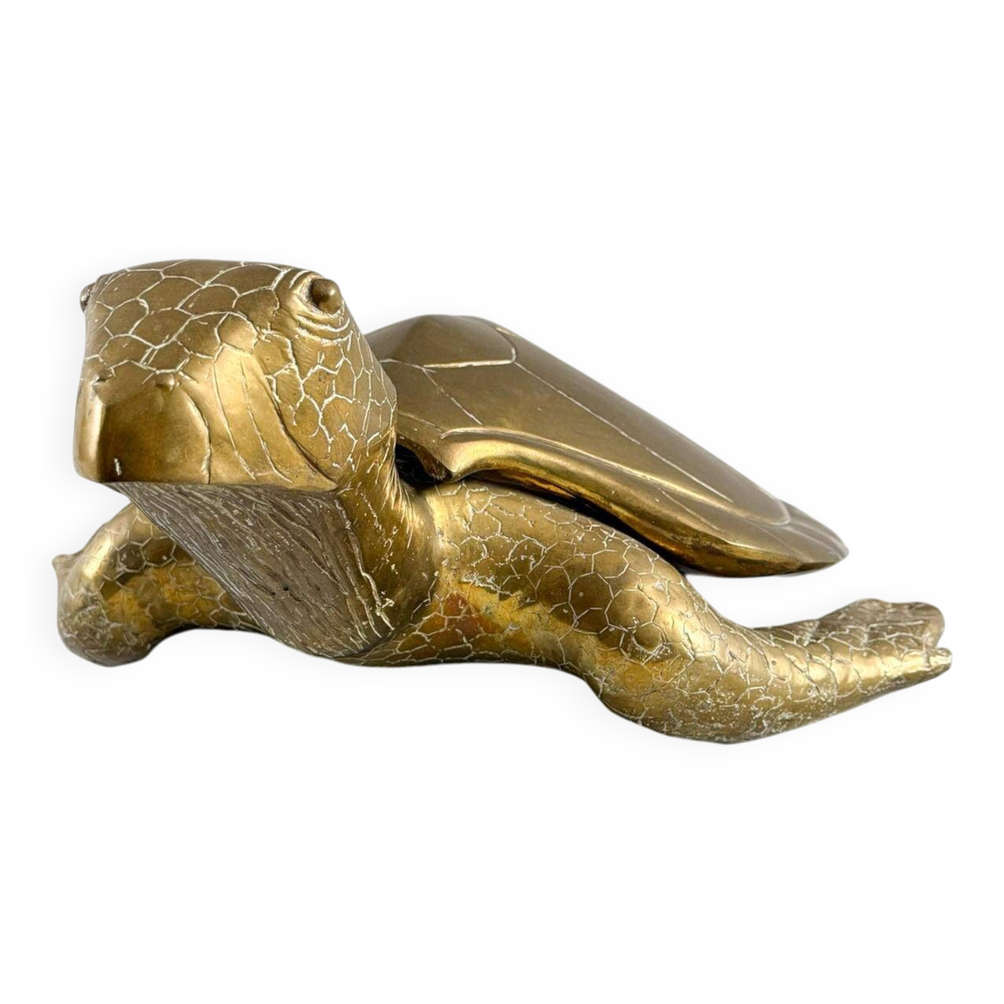 Hollywood Regency, brass turtle sculpture/box, France, 1970s