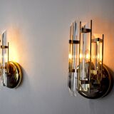 Pair of Venini wall lamps cut glass Murano Italy 1980