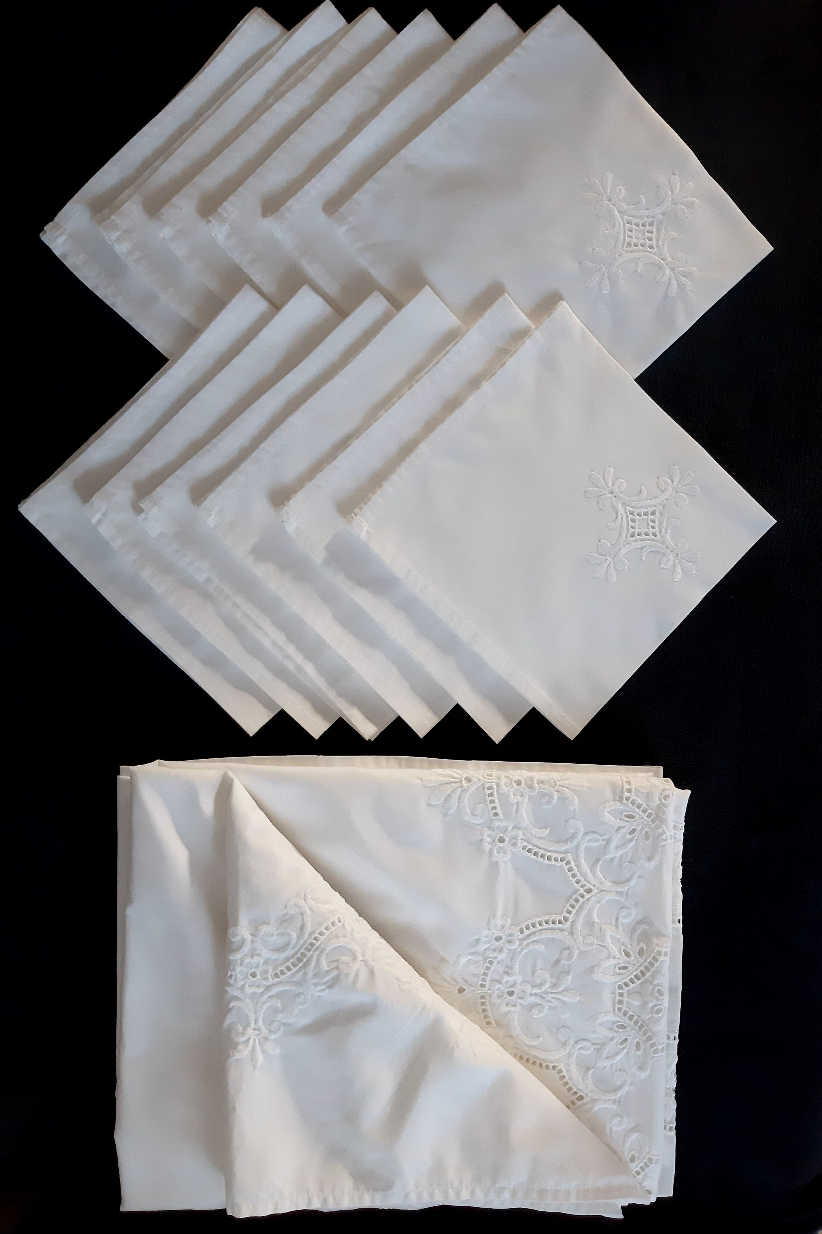 Embroidered tablecloth and 12 towels