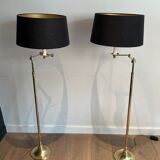 Paire de lampes liseuses ajustables à bras amovibles en laiton attribué à la Maison Jansen