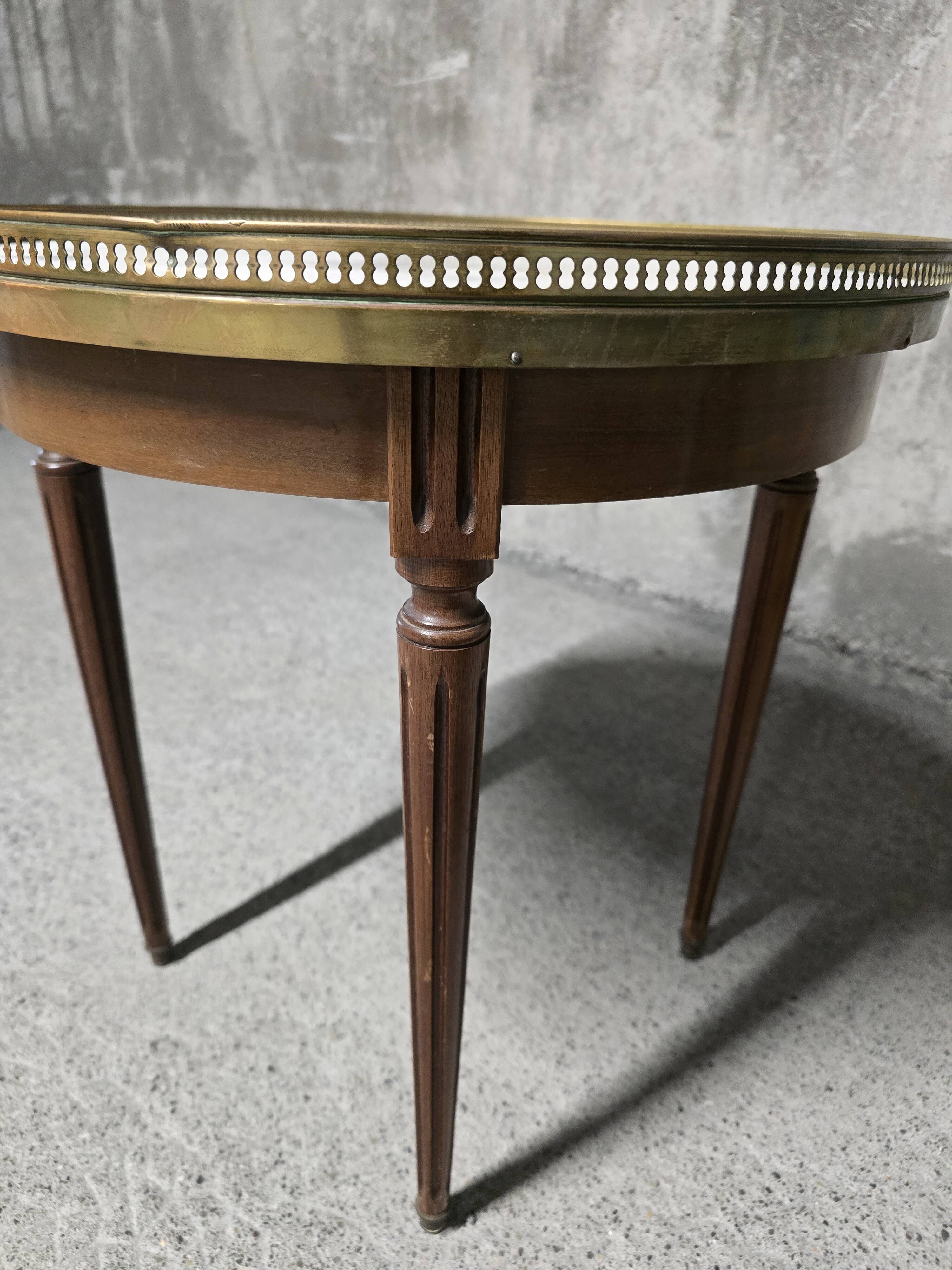 Louis XVI style bouillotte table, marble top.
