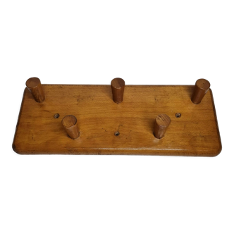 Coat rack with five hooks in natural wood, 60s, 50 cm