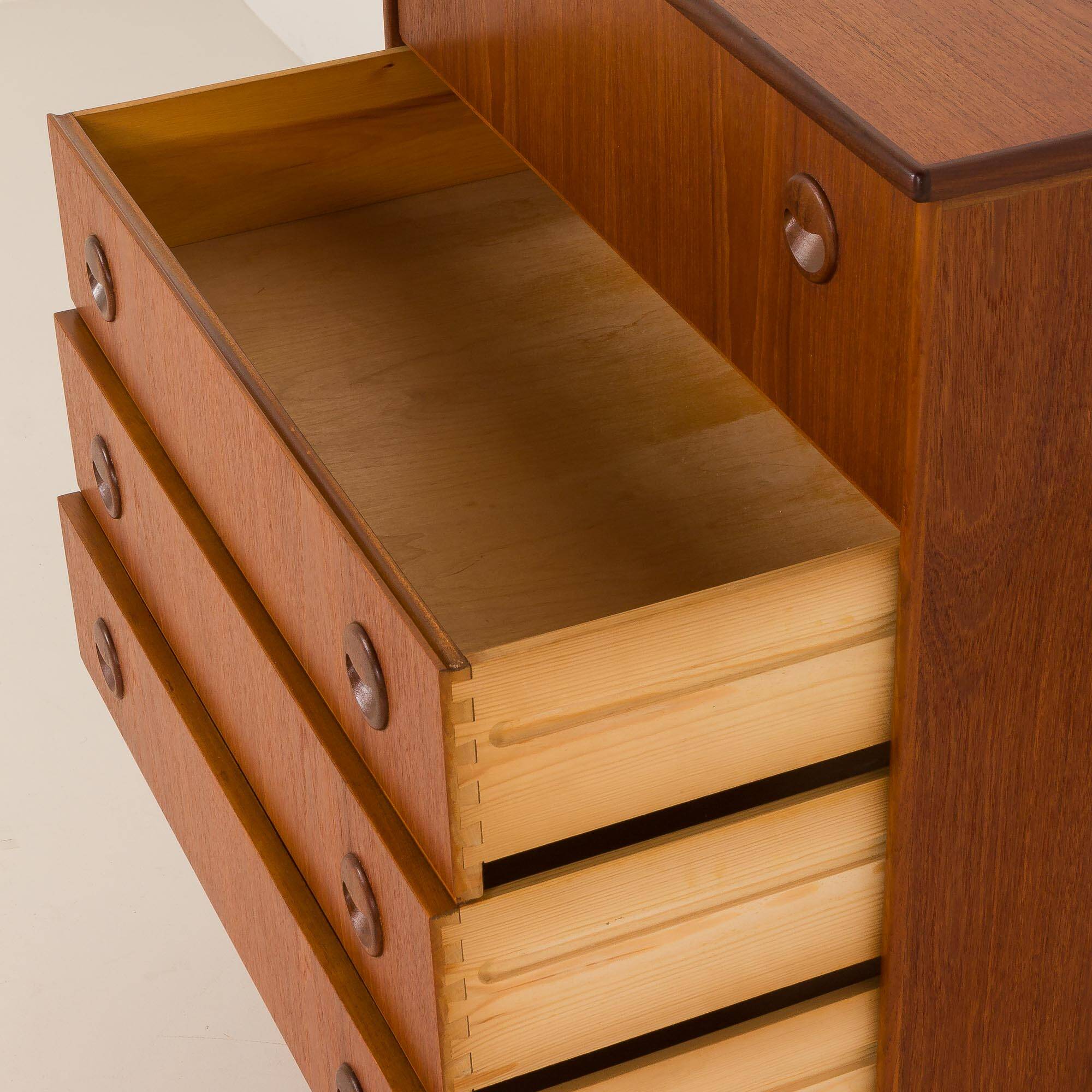 Danish mid century teak chest of drawers with hidden vanity, 1960s