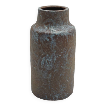 Brutalist stoneware vase with blue powdered enamel