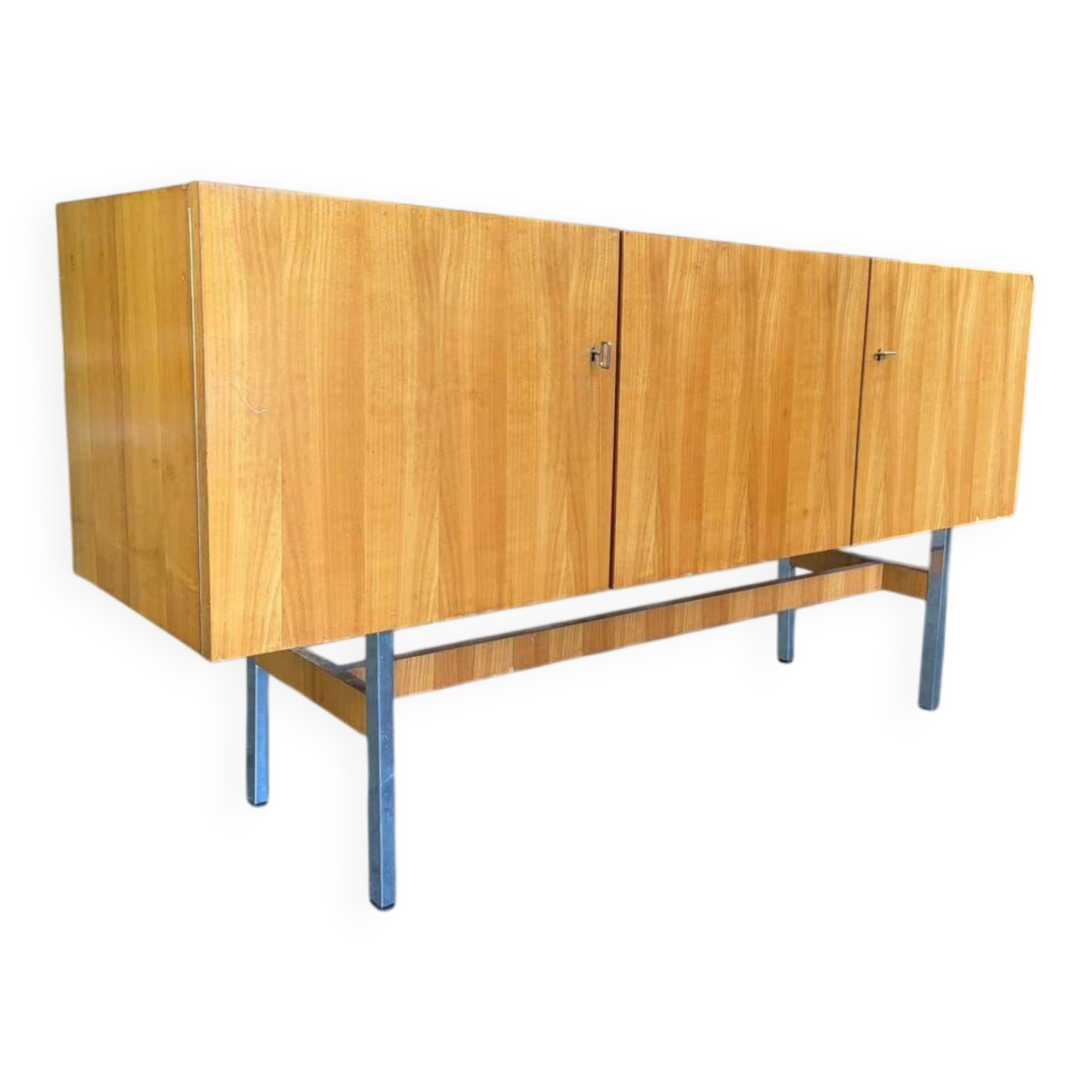 Vintage wooden sideboard with chrome legs