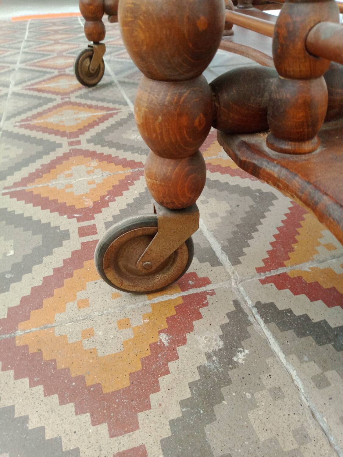 Wooden trolley on wheels