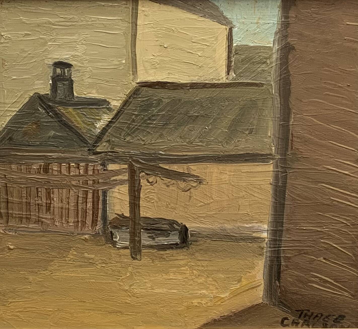 Modernism Mid-20th century Oil Painting Cityscape  by Thage Carlson 1960s