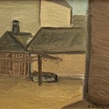 Modernism Mid-20th century Oil Painting Cityscape  by Thage Carlson 1960s