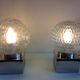 Pair of globe bedside lamps in glass and chrome/vintage metal 70-80
