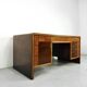 Italian Art Deco Desk In Dark Walnut And Brass.