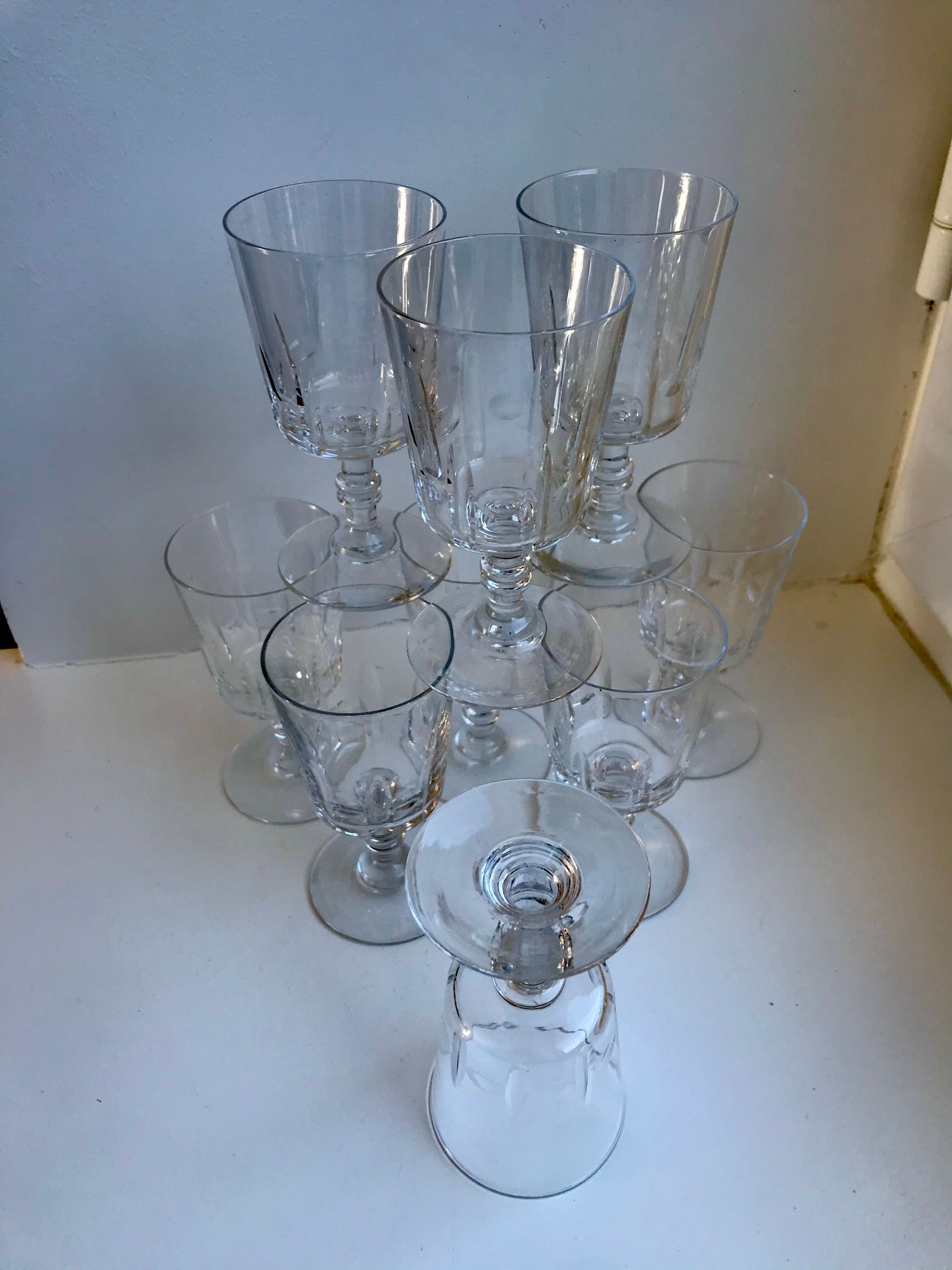 Set of 9 crystal wine glasses engraved early twentieth century