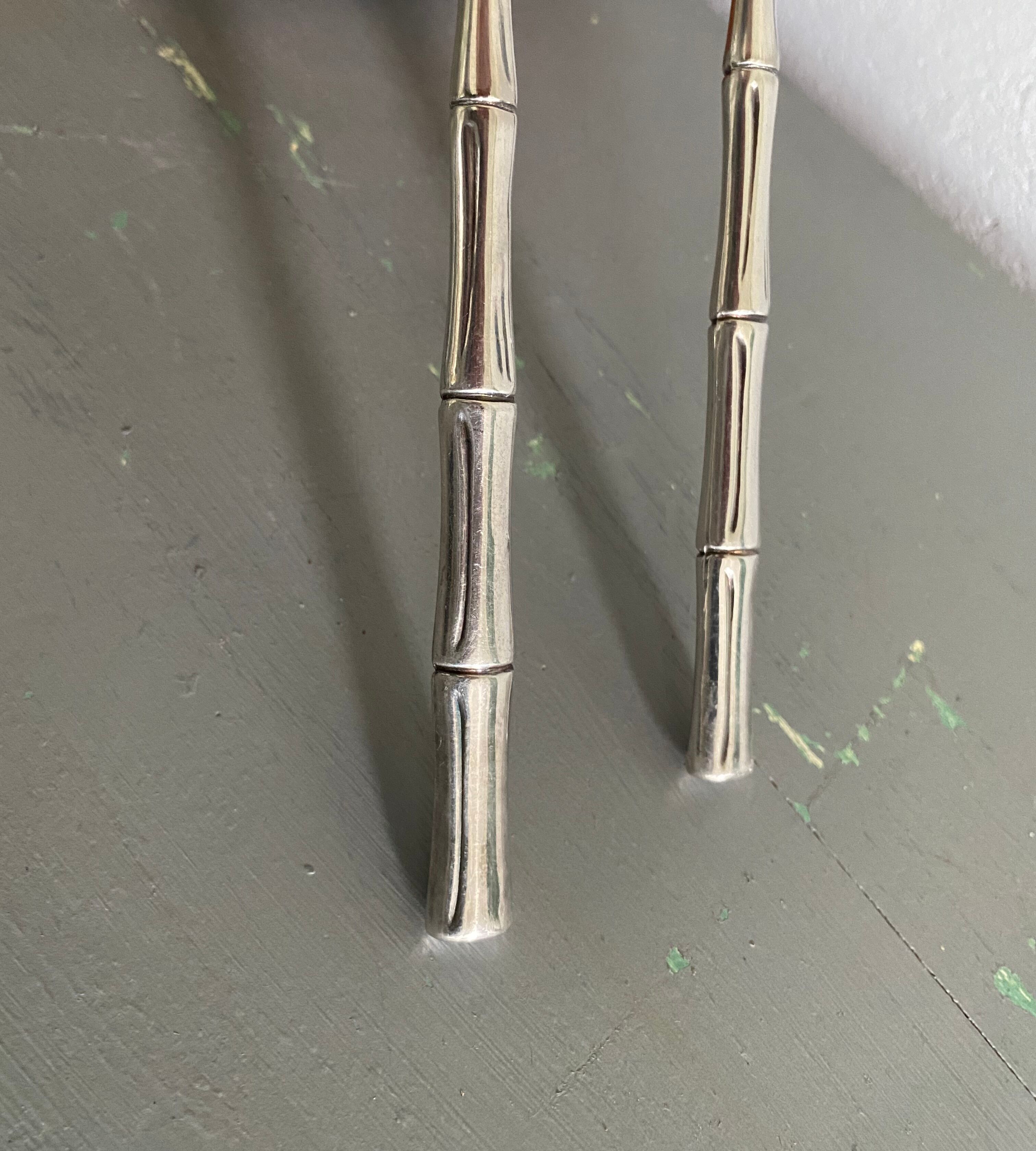 Silver metal service cutlery, bamboo model