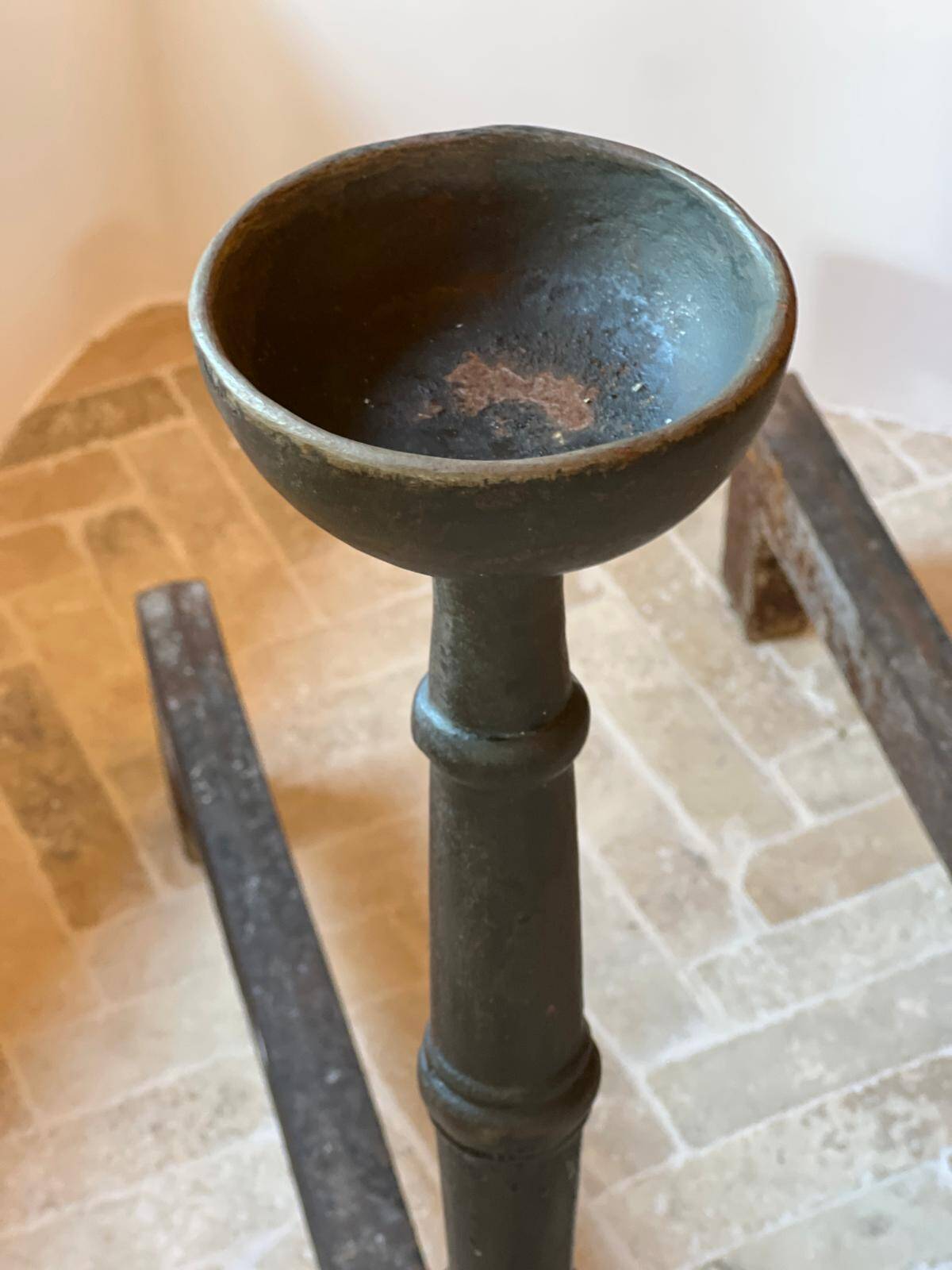 Pair of andirons called Landiers in cast iron 19th century.