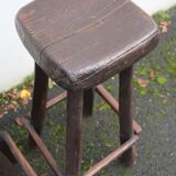 4 vintage brutalist solid wood bar stools