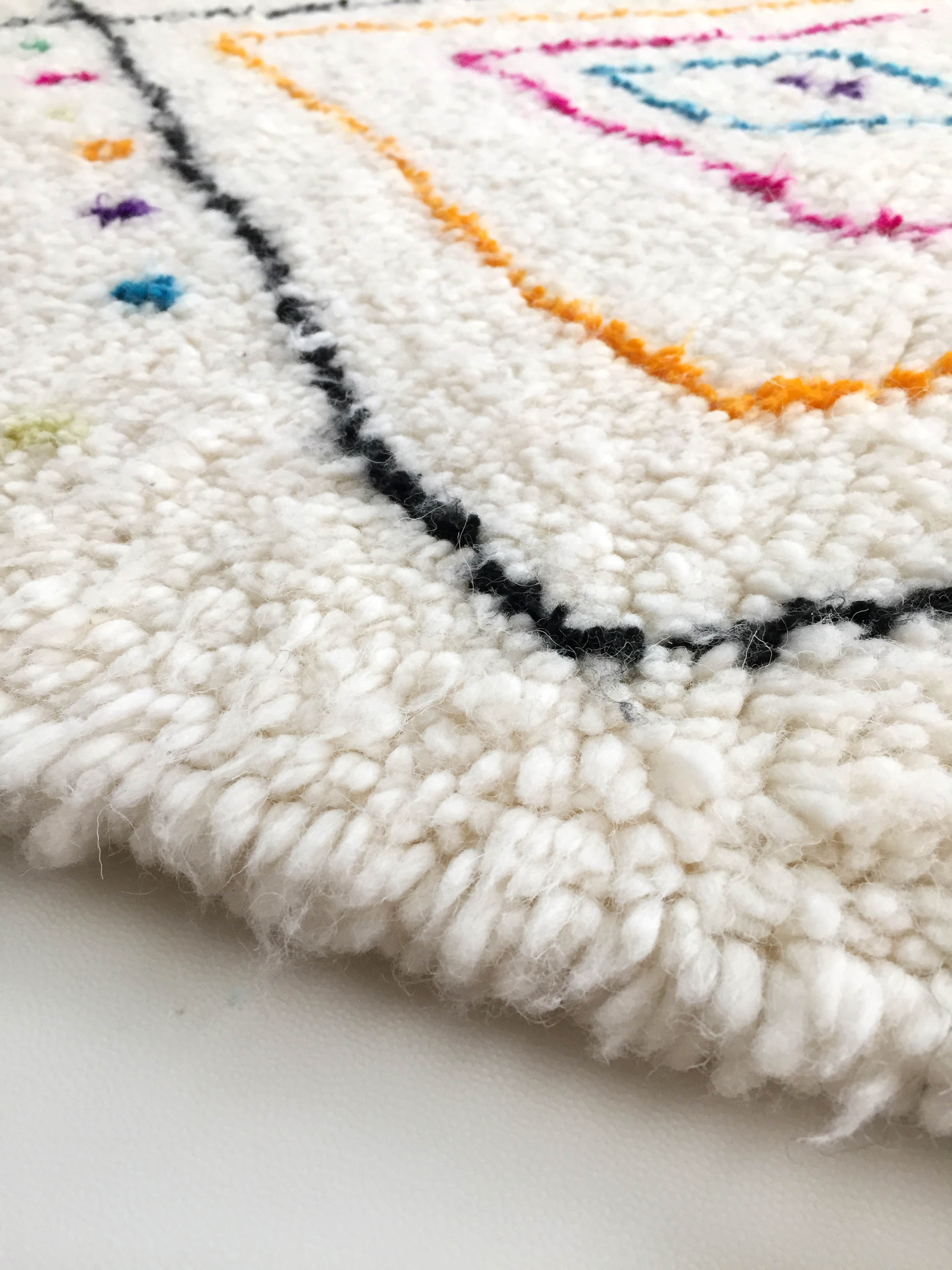 Moroccan Berber carpet azilal ecru with black diamonds and colorful patterns 255x159cm