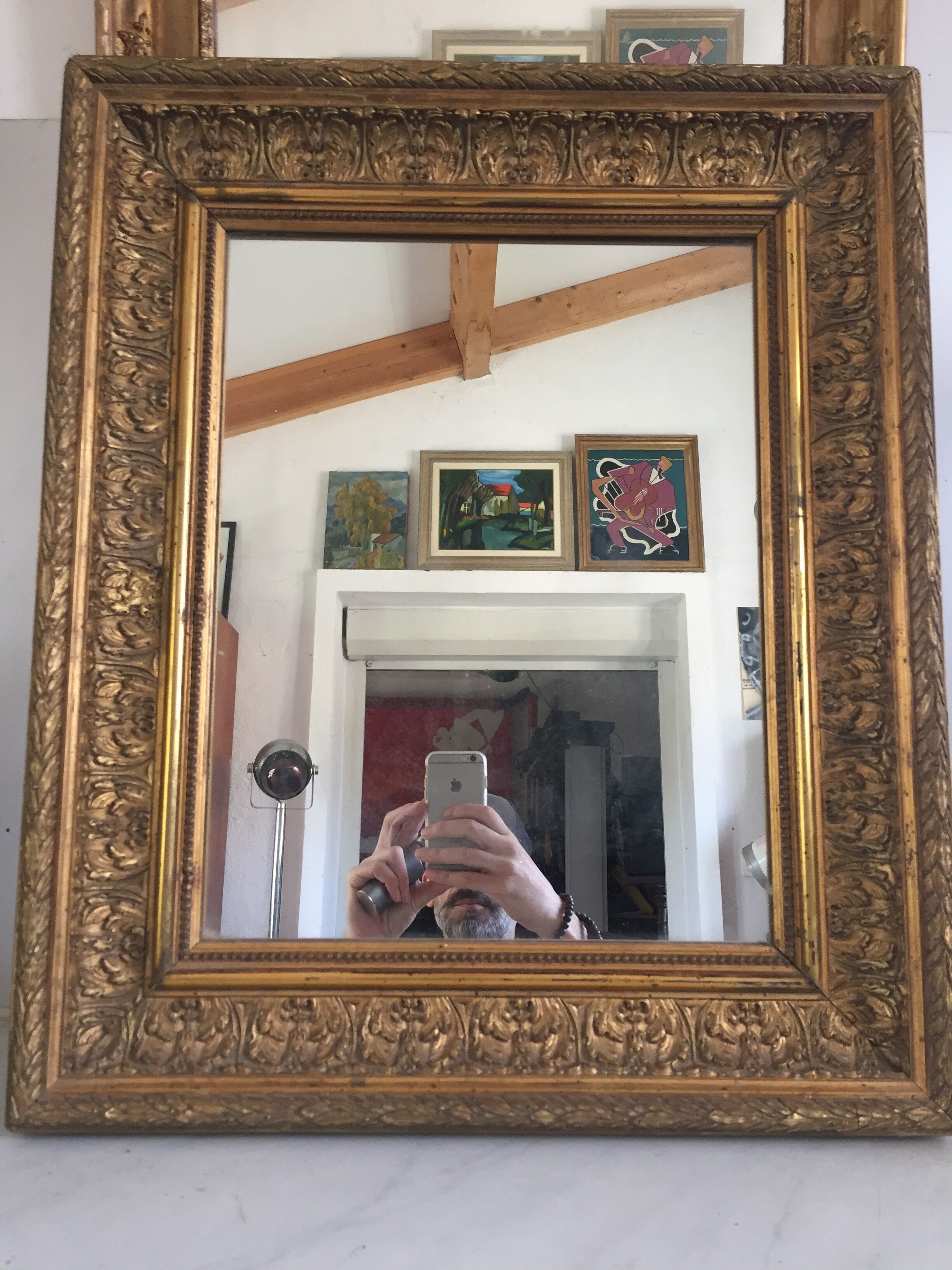 Mirror/Frame Barbizon/Wood&Stucco gilded with fine gold/XIXth