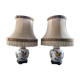 Pair of ancient ceramic lamp Moustiers style with vintage cream lampshades