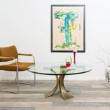 Table basse en verre, design années 80, Luciano Frigerio. Design brutaliste