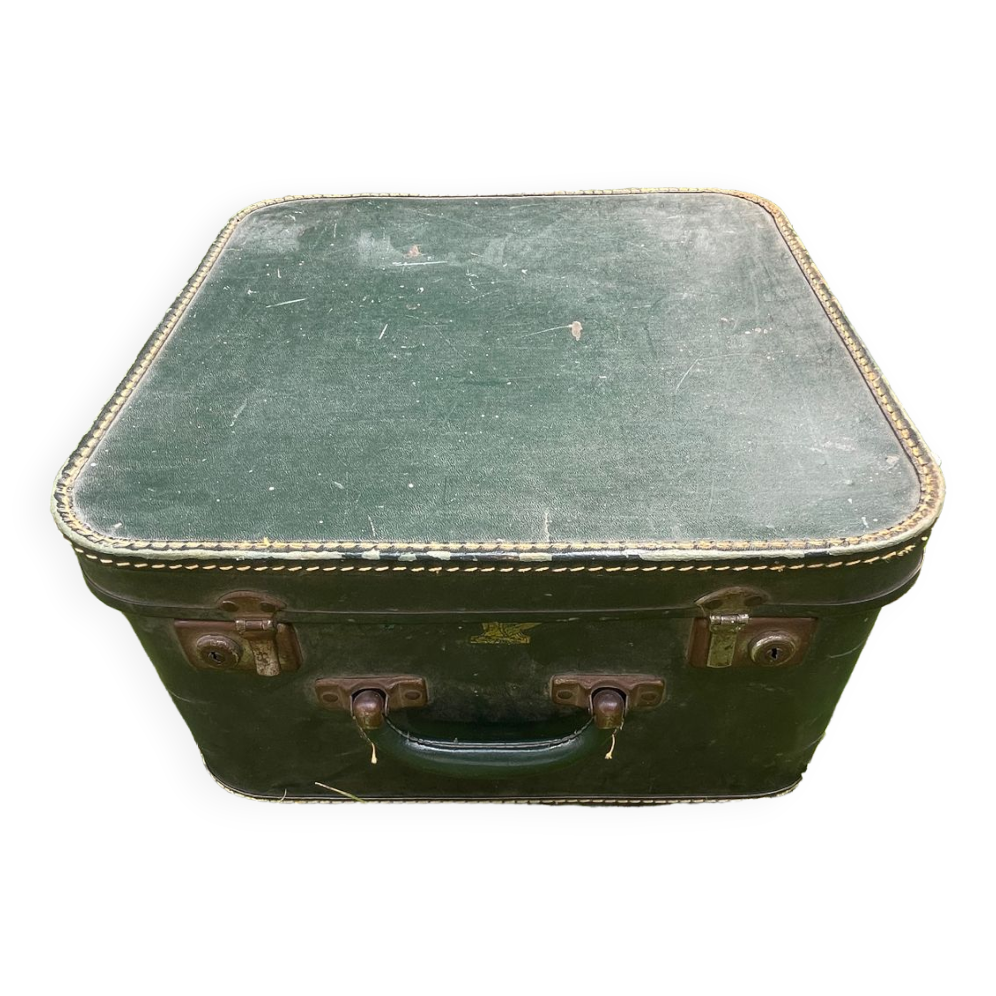 Bottle green suitcase vintage white interior