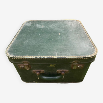 Valise vert bouteille intérieur blanc  vintage