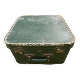 Valise vert bouteille intérieur blanc  vintage