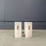 Vintage travertine and glass coffee table, 1970s