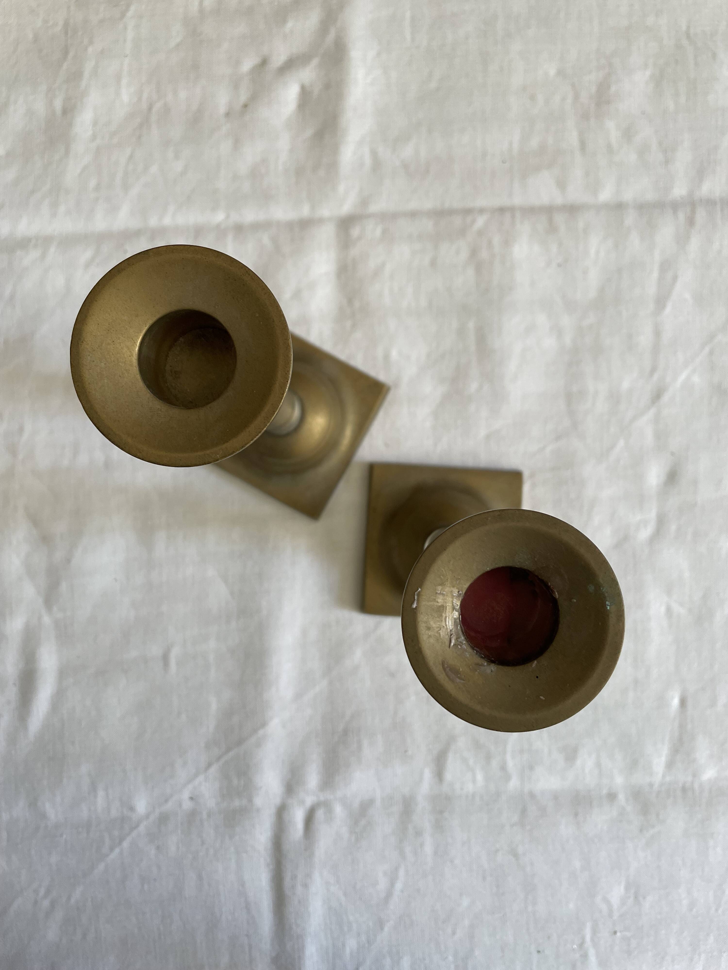 Pair of brass and plexiglass candlesticks 70s