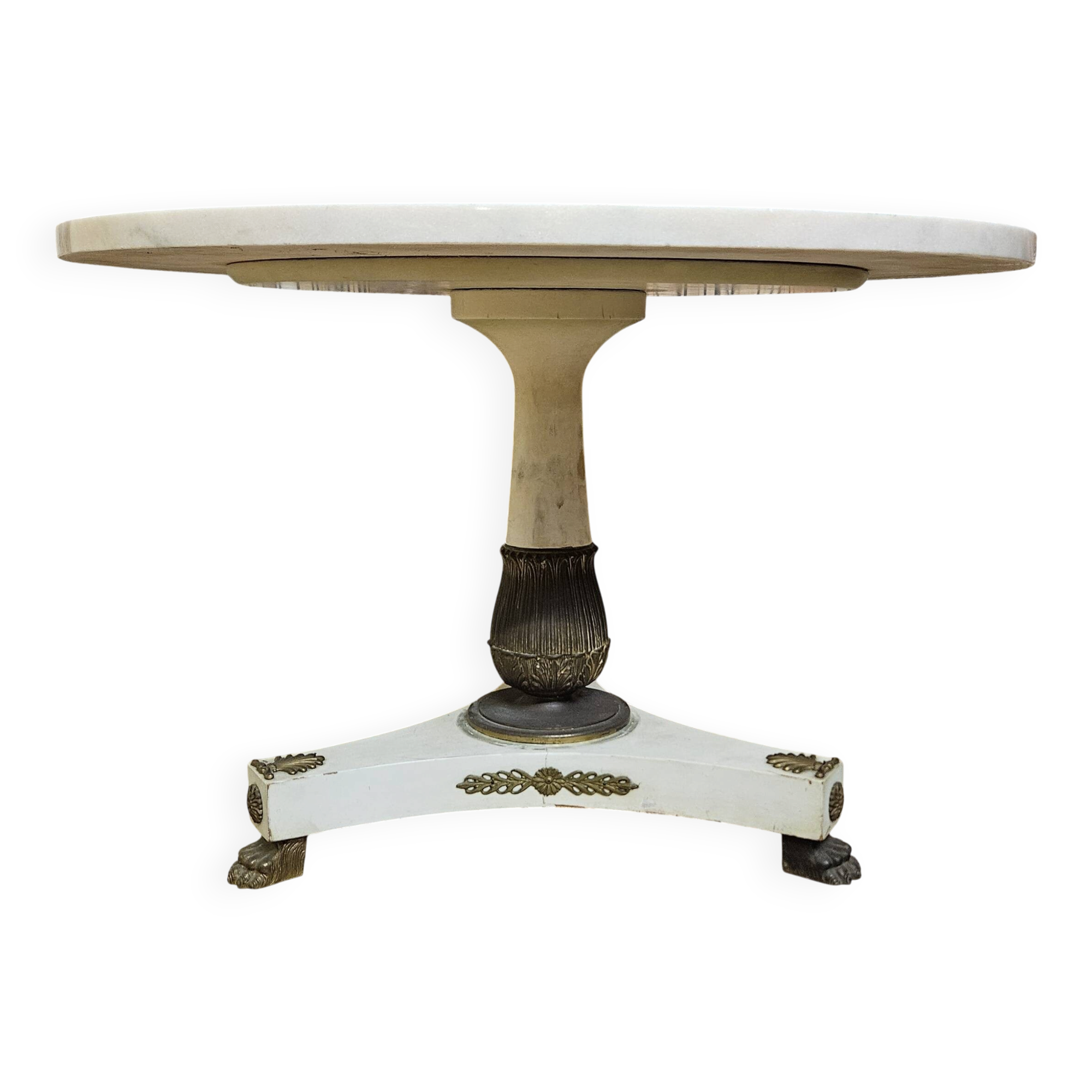 Lacquered wooden side table, marble and bronze – Empire style, 20th century