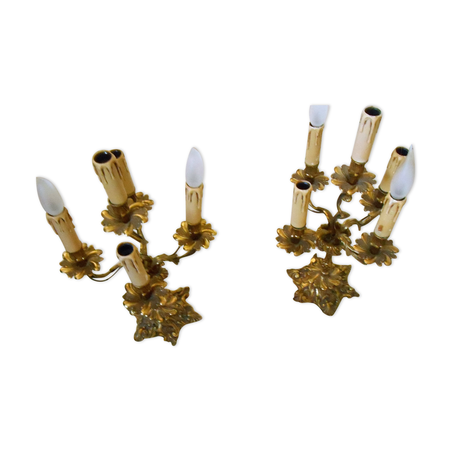 Pair of chandeliers with 5 lights, in bronze