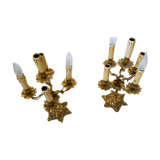 Pair of chandeliers with 5 lights, in bronze
