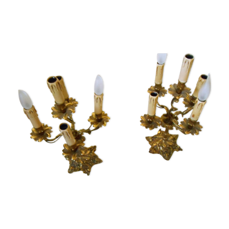 Pair of chandeliers with 5 lights, in bronze