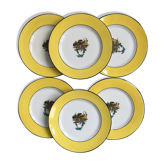 Set de 6 assiettes porcelaine "Chapeau et guirlandes fleurs"