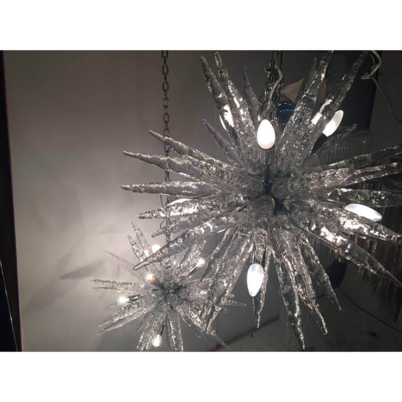Set of 2 Murano Glass Ice Clear Sputnik Italian Chandelier