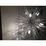 Set of 2 Murano Glass Ice Clear Sputnik Italian Chandelier