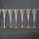 8 old champagne flutes evased blown glass model impossible