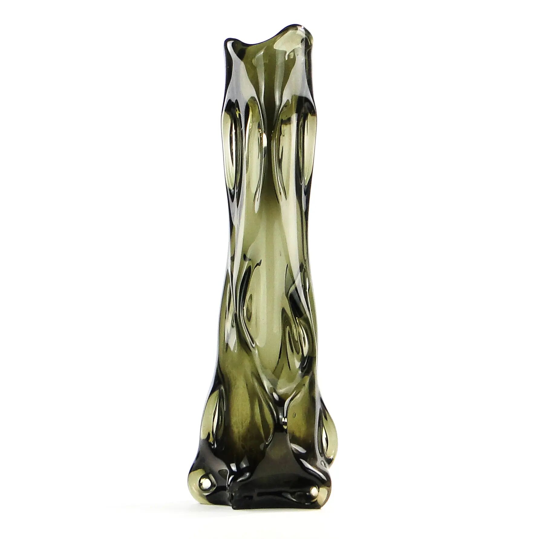 Mid-century modern vase, olive glass, Poland, 1970s
