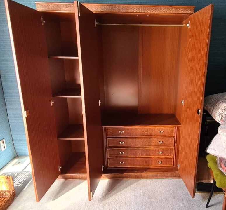 Brown varnished rattan cabinet